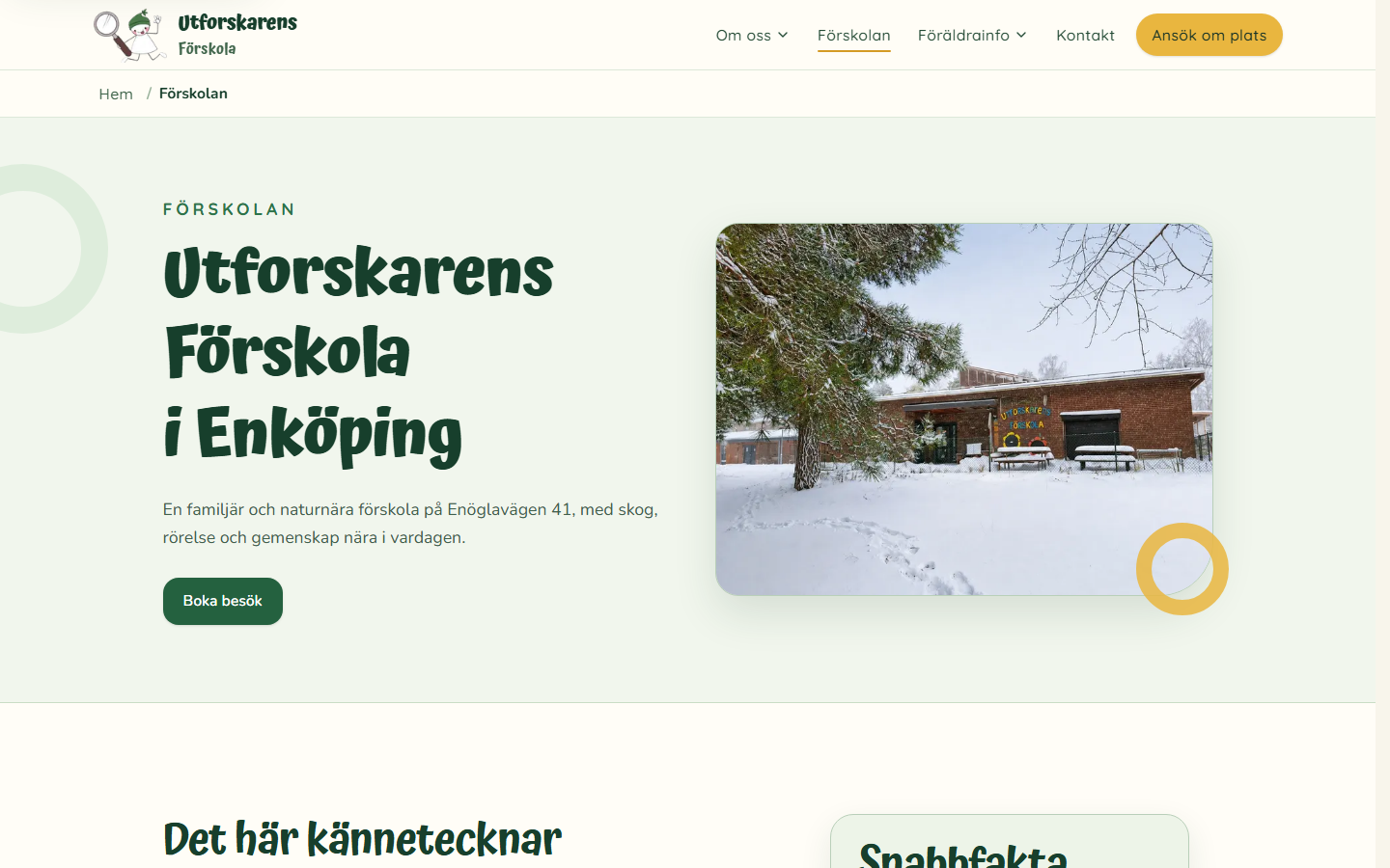 The preschool page on the Utforskarens Förskola website